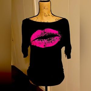 Casual Oversized Sexy Lips Print Off Shoulder T-Shirt